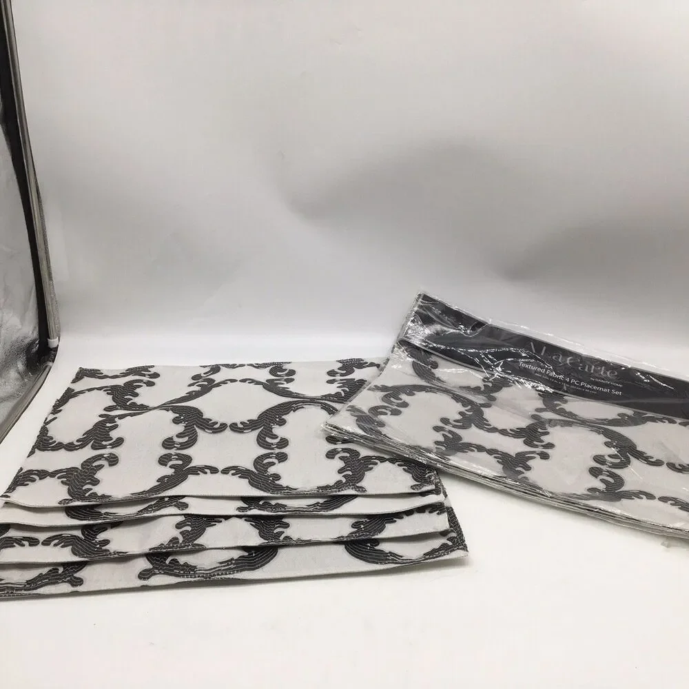 Black & White Textured Fabric Placements Set 8 A La Carte Dainty Home Some NEW